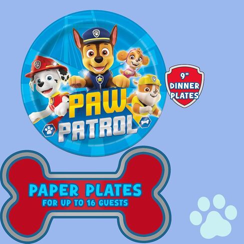 Unique Paw Patrol Party Supplies | Tableware Essentials | Serves 16 | Officially Licensed | Plates, Napkins, Table Cover, Banner, Party Masks | Birthday Decor For Kids, Classrooms in Kuwait