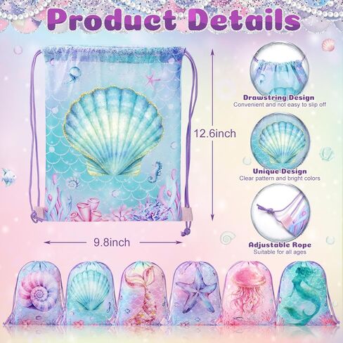 Honeydak 30 Pcs Mermaid Party Favors Included Mermaid Drawstring Bags Silicone Bracelets Under the Sea Bubble Wands Cups with Straws Summer Sunglasses for Pool Party Birthday Goodie Bag Stuffers in Kuwait