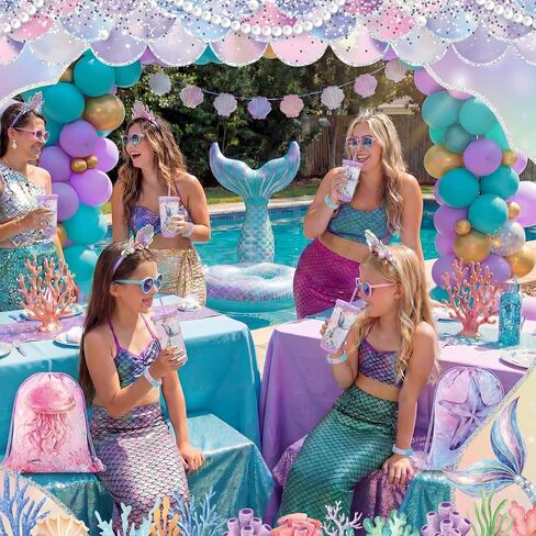 Honeydak 30 Pcs Mermaid Party Favors Included Mermaid Drawstring Bags Silicone Bracelets Under the Sea Bubble Wands Cups with Straws Summer Sunglasses for Pool Party Birthday Goodie Bag Stuffers in Kuwait
