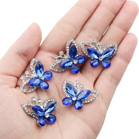 ZCZQC 5PCS Crystal Butterfly Silver Flat Decorations Diamond Craft DIY Jewelry Accessories Royal Blue for Cards Scrapbooks Home Decor Shimmering Butterfly Gems Photo Albums Wedding Invitations in Kuwait