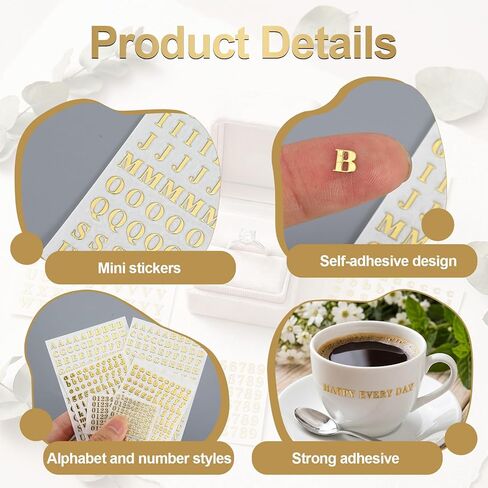 Small Metal Letter Number Stickers, 6 Sheets Gold Sticker Letters Small Alphabet Nail Stickers Self-Adhesive Glitter Mini Decals Sticker Accessories for Scrapbook Nails DIY Crafts Keyboards Manicure in Kuwait