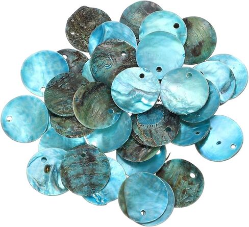 uxcell 30Pcs Capiz Shells, 1.5cm/0.6" Round Sky Blue Shells with a Hole for Seashell Wind Chimes Curtain Shell Garland DIY Jewelry Craft Wedding Home Decoration, Sky Blue in Kuwait