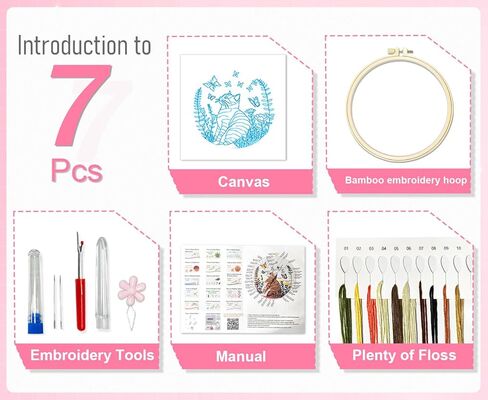 Huacan Embroidery Kit for Beginners Adults Includes Stamped Cat Pattern, Hoop, Color Threads,Tools,Easy to Follow Instruction in Kuwait
