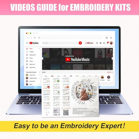 Huacan Embroidery Kit for Beginners Adults Includes Stamped Cat Pattern, Hoop, Color Threads,Tools,Easy to Follow Instruction in Kuwait