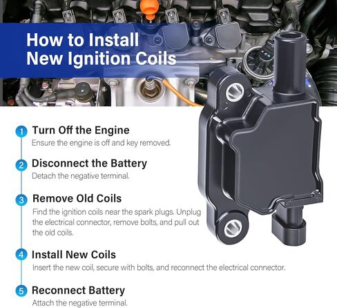 Ignition Coil Pack Compatible with Chevy Cadillac GMC Pontiac 5.3L 6.0L V8 (G8 Grand Prix H3 Silverado Tahoe Yukon Impala) - Replace #12570616 D510C UF413 | 12611424 in Saudi Arabia
