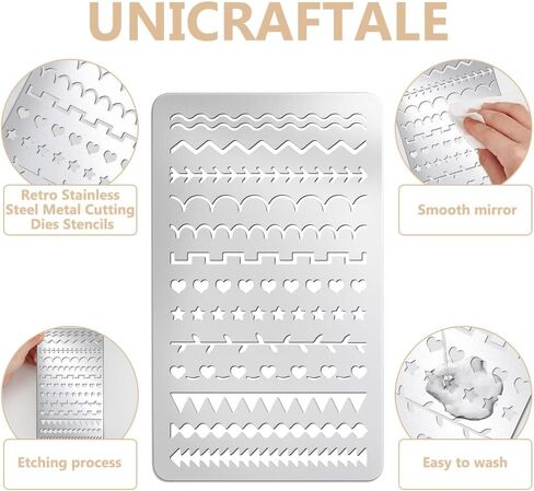 UNICRAFTALE 2 قطعة خط الحدود تقسيم الإستنسل المعدني الرجعية الفولاذ المقاوم للصدأ قالب خط الحدود القابلة لإعادة الاستخدام المرجعية التسمية الاستنسل لصنع بطاقة DIY سكرابوكينغ in Kuwait