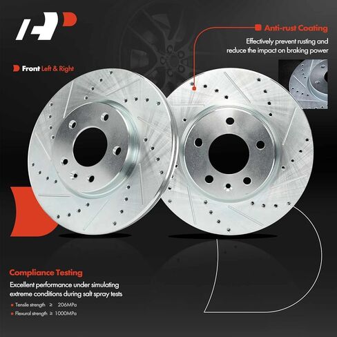 دوارات فرامل قرصية مشقوقة وأمامية أمامية وخلفية ممتازة + طقم وسادات سيراميك متوافقة مع موديلات مختارة من شيفروليه - ماليبو 2016 2017 2018 2019 2020، مجموعة مكونة من 12 قطعة in Kuwait