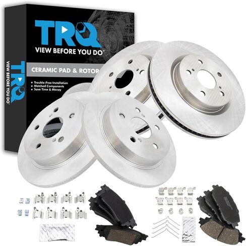 TRQ Front & Rear Brake Pad & Rotor Kit Ceramic Compatible with 21-23 Lexus ES250 19-23 ES300h ES350 19-22 UX200 UX250h Toyota Avalon 20-22 C-HR 18-23 Camry 22-23 Corolla Cross RAV4 Venza in Kuwait