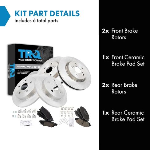TRQ Front & Rear Brake Pad & Rotor Kit Ceramic Compatible with 21-23 Lexus ES250 19-23 ES300h ES350 19-22 UX200 UX250h Toyota Avalon 20-22 C-HR 18-23 Camry 22-23 Corolla Cross RAV4 Venza in Kuwait