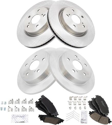 TRQ Front & Rear Brake Pad & Rotor Kit Ceramic Compatible with 21-23 Lexus ES250 19-23 ES300h ES350 19-22 UX200 UX250h Toyota Avalon 20-22 C-HR 18-23 Camry 22-23 Corolla Cross RAV4 Venza in Kuwait