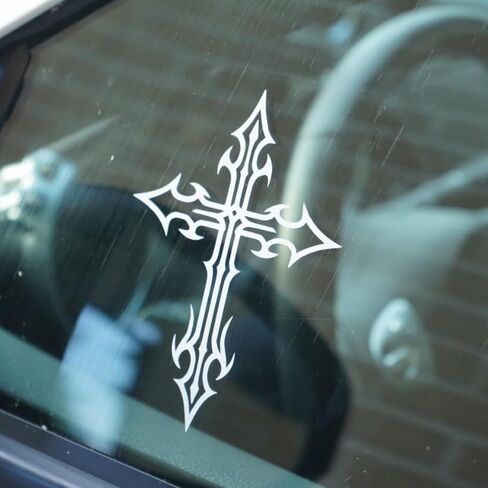 Gothic Cross Sticker 5x3.6" - Car Sticker Vinyl Decal | Free Sticker in Every Order! | Windows Laptops Etc (Gloss White) in Kuwait