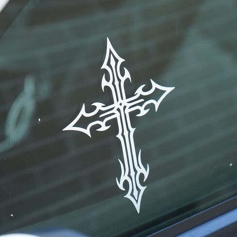 Gothic Cross Sticker 5x3.6" - Car Sticker Vinyl Decal | Free Sticker in Every Order! | Windows Laptops Etc (Gloss White) in Kuwait