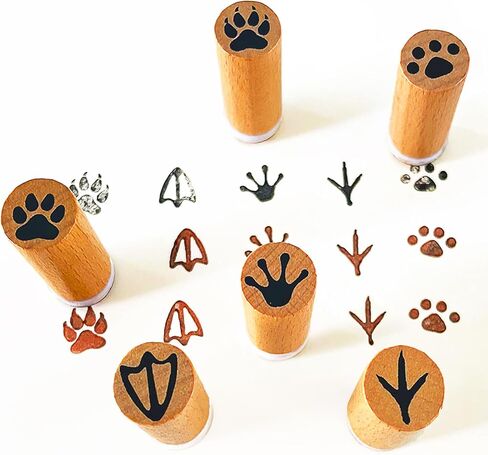 6-Piece 3/5 Inch Wooden Animal Footprint Stamp Set - Realistic Cat, Dog, Frog, Bear, Duck & Chicken Paw Prints for Scrapbooking, Card Making, DIY Crafts, Journaling, Gift Wrapping Supplies in Saudi Arabia