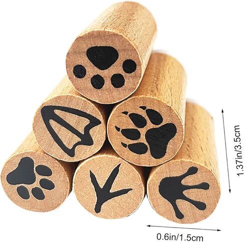 6-Piece 3/5 Inch Wooden Animal Footprint Stamp Set - Realistic Cat, Dog, Frog, Bear, Duck & Chicken Paw Prints for Scrapbooking, Card Making, DIY Crafts, Journaling, Gift Wrapping Supplies in Saudi Arabia