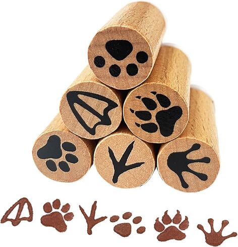 6-Piece 3/5 Inch Wooden Animal Footprint Stamp Set - Realistic Cat, Dog, Frog, Bear, Duck & Chicken Paw Prints for Scrapbooking, Card Making, DIY Crafts, Journaling, Gift Wrapping Supplies in Saudi Arabia
