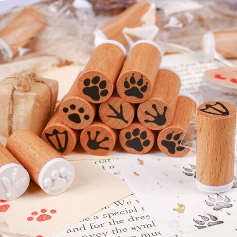 6-Piece 3/5 Inch Wooden Animal Footprint Stamp Set - Realistic Cat, Dog, Frog, Bear, Duck & Chicken Paw Prints for Scrapbooking, Card Making, DIY Crafts, Journaling, Gift Wrapping Supplies in Saudi Arabia