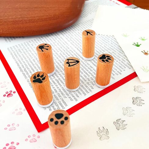 6-Piece 3/5 Inch Wooden Animal Footprint Stamp Set - Realistic Cat, Dog, Frog, Bear, Duck & Chicken Paw Prints for Scrapbooking, Card Making, DIY Crafts, Journaling, Gift Wrapping Supplies in Saudi Arabia