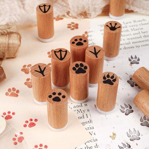 6-Piece 3/5 Inch Wooden Animal Footprint Stamp Set - Realistic Cat, Dog, Frog, Bear, Duck & Chicken Paw Prints for Scrapbooking, Card Making, DIY Crafts, Journaling, Gift Wrapping Supplies in Saudi Arabia