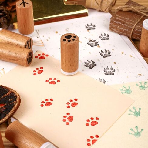6-Piece 3/5 Inch Wooden Animal Footprint Stamp Set - Realistic Cat, Dog, Frog, Bear, Duck & Chicken Paw Prints for Scrapbooking, Card Making, DIY Crafts, Journaling, Gift Wrapping Supplies in Saudi Arabia