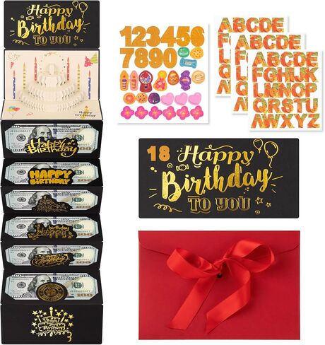 elephtree Birthday Money Envelope for Cash Gifts, Birthday Card Money Holder with 3D Cake and DIY Sticker 16th 18th 21th Any Age, Money Gift Ideas for Men Women Girl Boy (Red) in Saudi Arabia