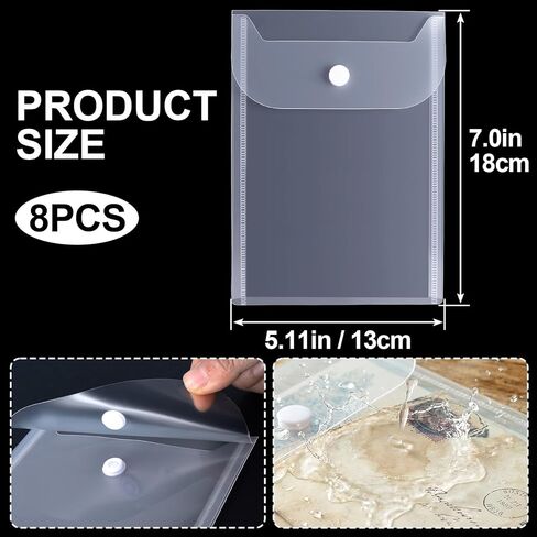 8pcs Plastic Envelopes with Snap Closure, Clear Waterproof Filing Envelopes Document Folders, 5.11x7in A4 Letter Size Reusable Flie Holder Folder for Paper Home School Office Supplies in Saudi Arabia