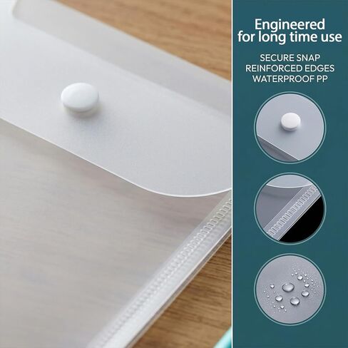 8pcs Plastic Envelopes with Snap Closure, Clear Waterproof Filing Envelopes Document Folders, 5.11x7in A4 Letter Size Reusable Flie Holder Folder for Paper Home School Office Supplies in Saudi Arabia