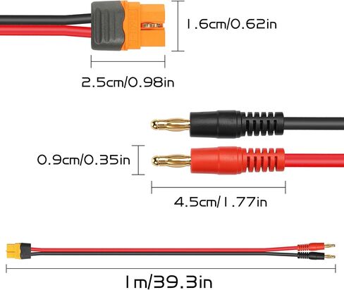 YACSEJAO XT60 to 4.0mm Banana Plug Cable 3FT/1M 14AWG RC Banana Plugs 4mm to XT60 Balance Charge Connector for RC Helicopter Quadcopter Etc (XT60) in Kuwait