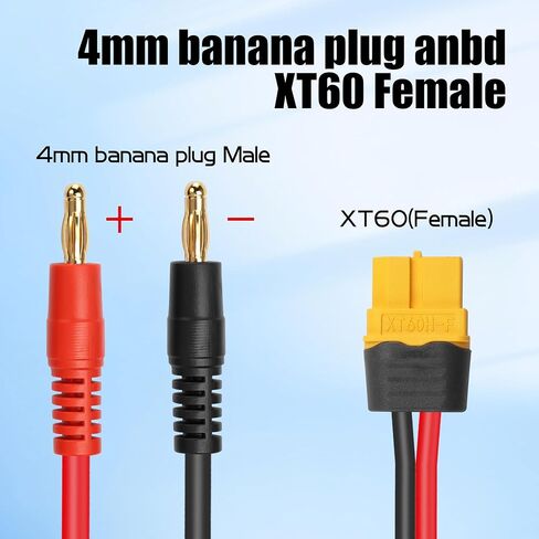 YACSEJAO XT60 to 4.0mm Banana Plug Cable 3FT/1M 14AWG RC Banana Plugs 4mm to XT60 Balance Charge Connector for RC Helicopter Quadcopter Etc (XT60) in Kuwait