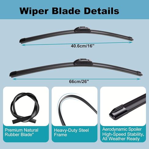 Front Windshield Wiper Blades for Kia Forte 2019-2024, 26"+16" Premium All-Season Quiet Windshield Wiper Blades OEM Replacement Set in Kuwait
