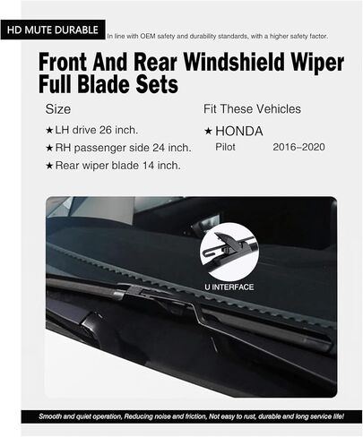 Replacement for Honda Pilot 2016-2022 Silent Wipers -FAPIUO Front and Rear Windshield Wipers 26"/24"+14" Full Blade Set (3 Pack) in Saudi Arabia