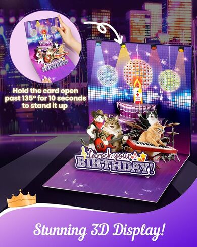 Rock Cats Musical Birthday Card - DIY Age, Blowable Candle, Disco Ball Lights, Meow Rock Happy-birthday Song, Funny Birthday Pop up Card, 3D Cute Surprise Gifts for Women Men Kids Cat Lover in Saudi Arabia