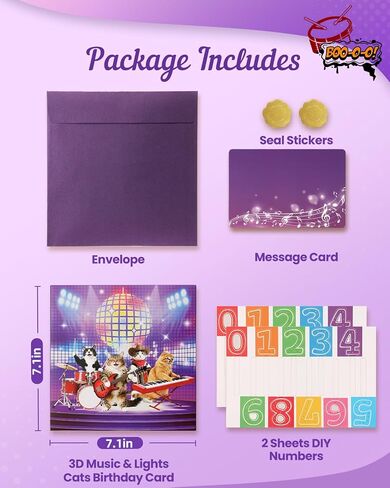 Rock Cats Musical Birthday Card - DIY Age, Blowable Candle, Disco Ball Lights, Meow Rock Happy-birthday Song, Funny Birthday Pop up Card, 3D Cute Surprise Gifts for Women Men Kids Cat Lover in Saudi Arabia