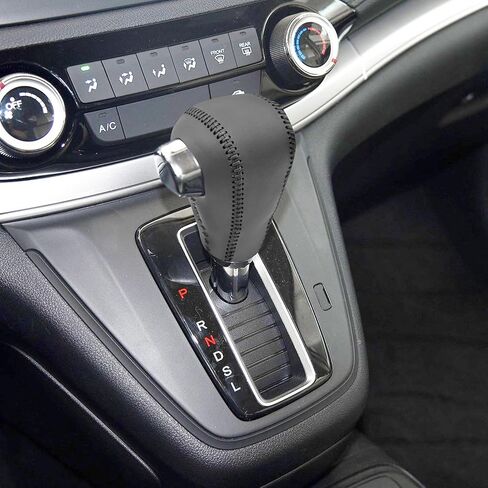 Compatible with DIY Genuine Leather Gear Shift Knob Cover Interior Accessories Protective Decoration for Honda CRV 2015 2016 Black with Black Stitches in Kuwait