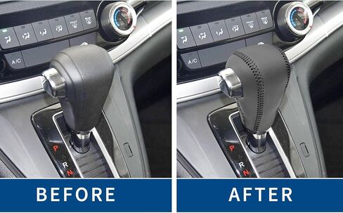 Compatible with DIY Genuine Leather Gear Shift Knob Cover Interior Accessories Protective Decoration for Honda CRV 2015 2016 Black with Black Stitches in Kuwait