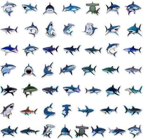 100pcs Holographic Shark Waterproof Vinyl Stickers - Cool Ocean Animal Decor & Party Favors for Laptop, Water Bottle, Classroom in Saudi Arabia