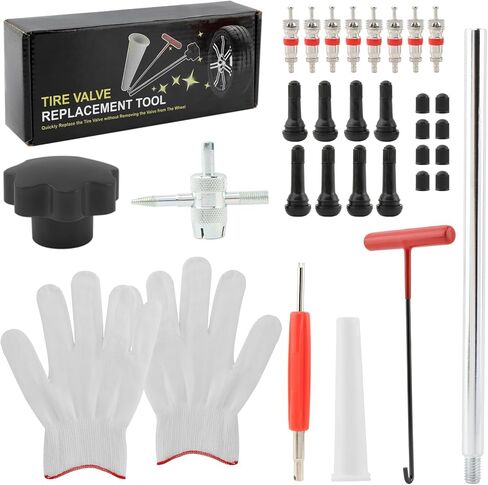 Quick Tire Valve Change Tool for Cars, 22Pcs Quick Change Tire Valve Replacement Tool Kit, 4Pcs TR413, 4Pcs TR414 Snap in Short Rubber Valv-e Stem for Cars, Motorcycles in Kuwait