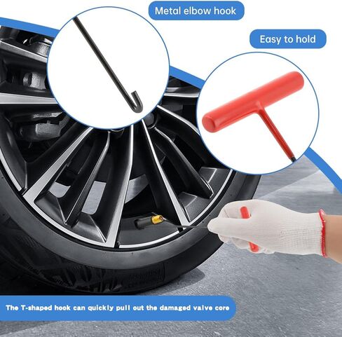 Quick Tire Valve Change Tool for Cars, 22Pcs Quick Change Tire Valve Replacement Tool Kit, 4Pcs TR413, 4Pcs TR414 Snap in Short Rubber Valv-e Stem for Cars, Motorcycles in Kuwait