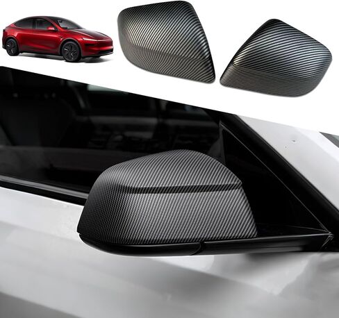 YHCDSEA غطاء حماية مرآة الرؤية الخلفية لطراز Tesla Y، غطاء مرآة جانبية ملحقات خارجية تناسب الطراز Y 2024 2023 2022 2021 (نمط ألياف الكربون غير اللامعة) in Kuwait