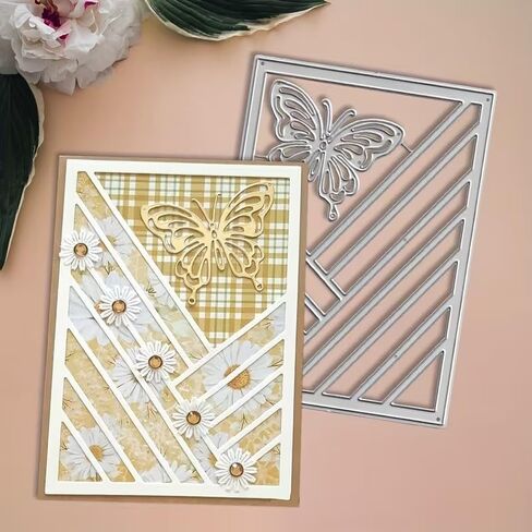 Butterfly Diagonal Lines Frame Dies Metal Die Cuts, Butterfly Frame Cutting Dies Cut Stencils for DIY Scrapbooking Cards Photo Album Decorative Embossing Paper Dies for Scrapbooking Card Making in Kuwait