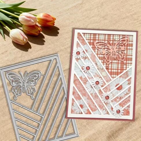 Butterfly Diagonal Lines Frame Dies Metal Die Cuts, Butterfly Frame Cutting Dies Cut Stencils for DIY Scrapbooking Cards Photo Album Decorative Embossing Paper Dies for Scrapbooking Card Making in Kuwait