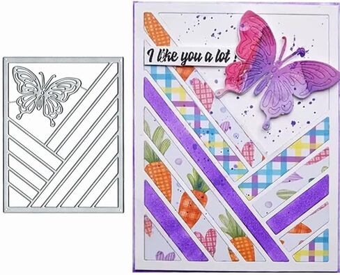 Butterfly Diagonal Lines Frame Dies Metal Die Cuts, Butterfly Frame Cutting Dies Cut Stencils for DIY Scrapbooking Cards Photo Album Decorative Embossing Paper Dies for Scrapbooking Card Making in Kuwait