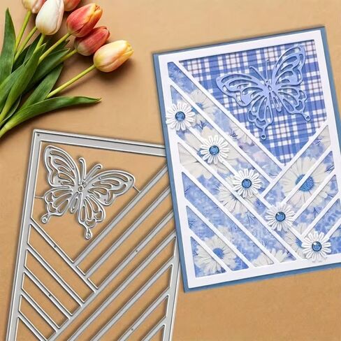Butterfly Diagonal Lines Frame Dies Metal Die Cuts, Butterfly Frame Cutting Dies Cut Stencils for DIY Scrapbooking Cards Photo Album Decorative Embossing Paper Dies for Scrapbooking Card Making in Kuwait