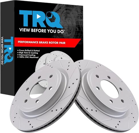 TRQ Rear Brake Rotor Set G Coated Vented Drilled and Slotted Compatible with 2021-2024 Ford F-150 2022-2023 Expedition 2022-2023 Lincoln Navigator in Kuwait