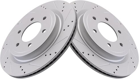 TRQ Rear Brake Rotor Set G Coated Vented Drilled and Slotted Compatible with 2021-2024 Ford F-150 2022-2023 Expedition 2022-2023 Lincoln Navigator in Kuwait