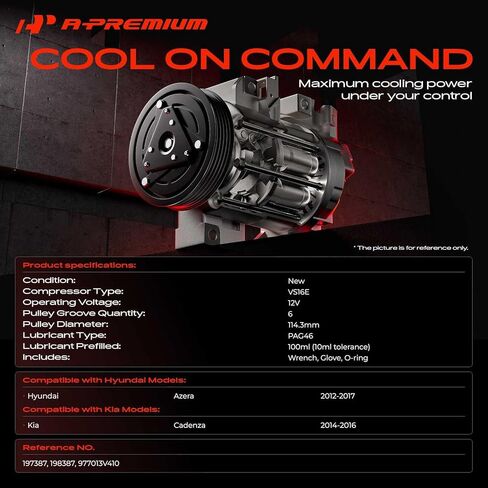 A-Premium Air Conditioner AC Compressor with Clutch Compatible with Hyundai Azera 2012-2017 & Kia Cadenza 2014-2016 in Kuwait