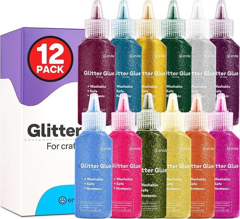 Enday Glitter Glue for Crafts - 12 Assorted Colors - Non-Toxic Washable Glitter Glue Pens, Bulk Pack Bright Classic Colors, Used for Gluing, Drawing, Writing, Christmas Stockings. in Kuwait