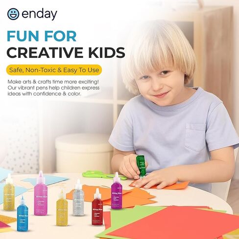 Enday Glitter Glue for Crafts - 12 Assorted Colors - Non-Toxic Washable Glitter Glue Pens, Bulk Pack Bright Classic Colors, Used for Gluing, Drawing, Writing, Christmas Stockings. in Kuwait