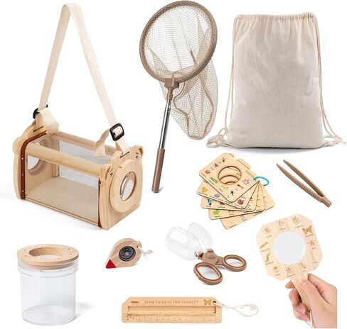 Wooden Bug Catcher for Kids, Outdoor Explorer Bug Catching Kit with Butterfly Kit, Bug Habitat & Magnifying Glass, Adventure Set for Backyard & Camping, Outdoor Toys for Toddlers 3+ Years in Saudi Arabia