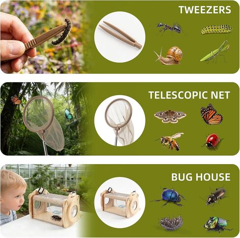 Wooden Bug Catcher for Kids, Outdoor Explorer Bug Catching Kit with Butterfly Kit, Bug Habitat & Magnifying Glass, Adventure Set for Backyard & Camping, Outdoor Toys for Toddlers 3+ Years in Saudi Arabia