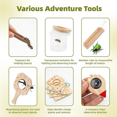 Wooden Bug Catcher for Kids, Outdoor Explorer Bug Catching Kit with Butterfly Kit, Bug Habitat & Magnifying Glass, Adventure Set for Backyard & Camping, Outdoor Toys for Toddlers 3+ Years in Saudi Arabia